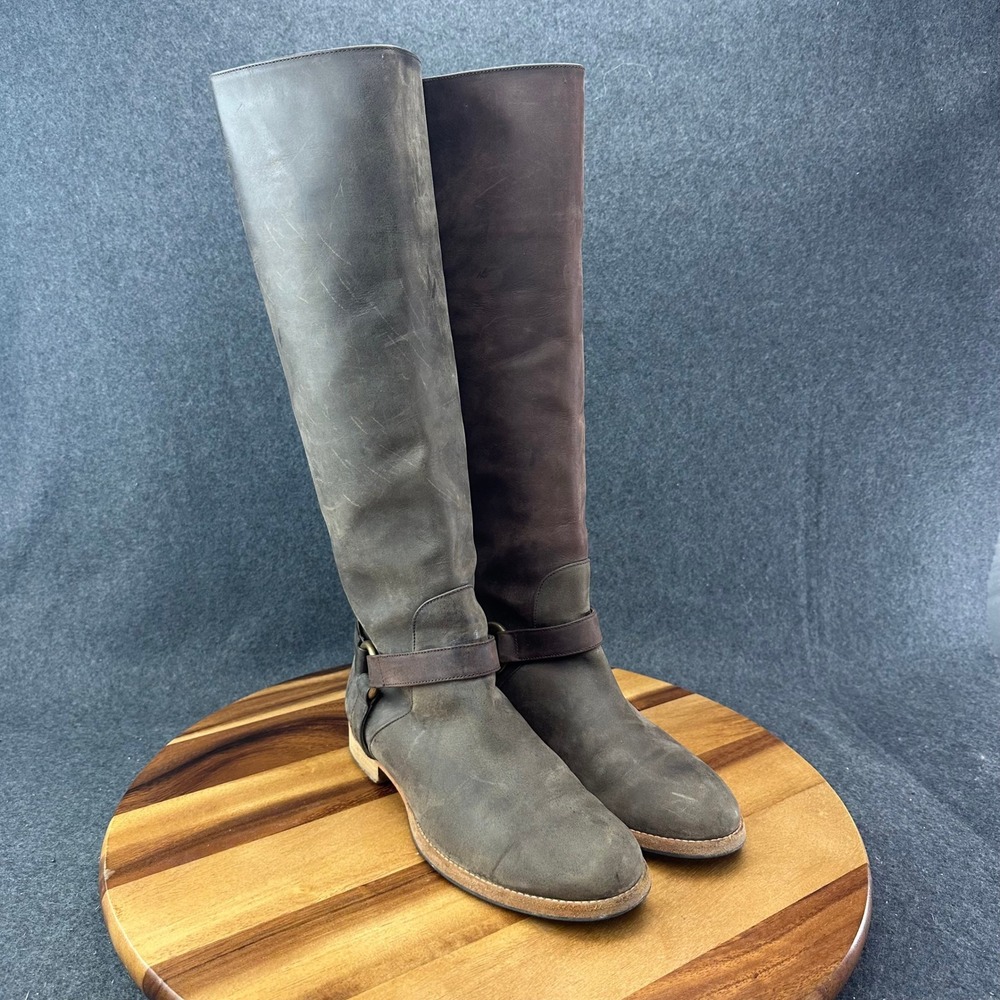 Peter Nappi Italy Womens 37 Two Tone Leather Tall Riding Boots Brown - Picture 2 of 10